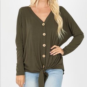 Olive Green button up tie top.